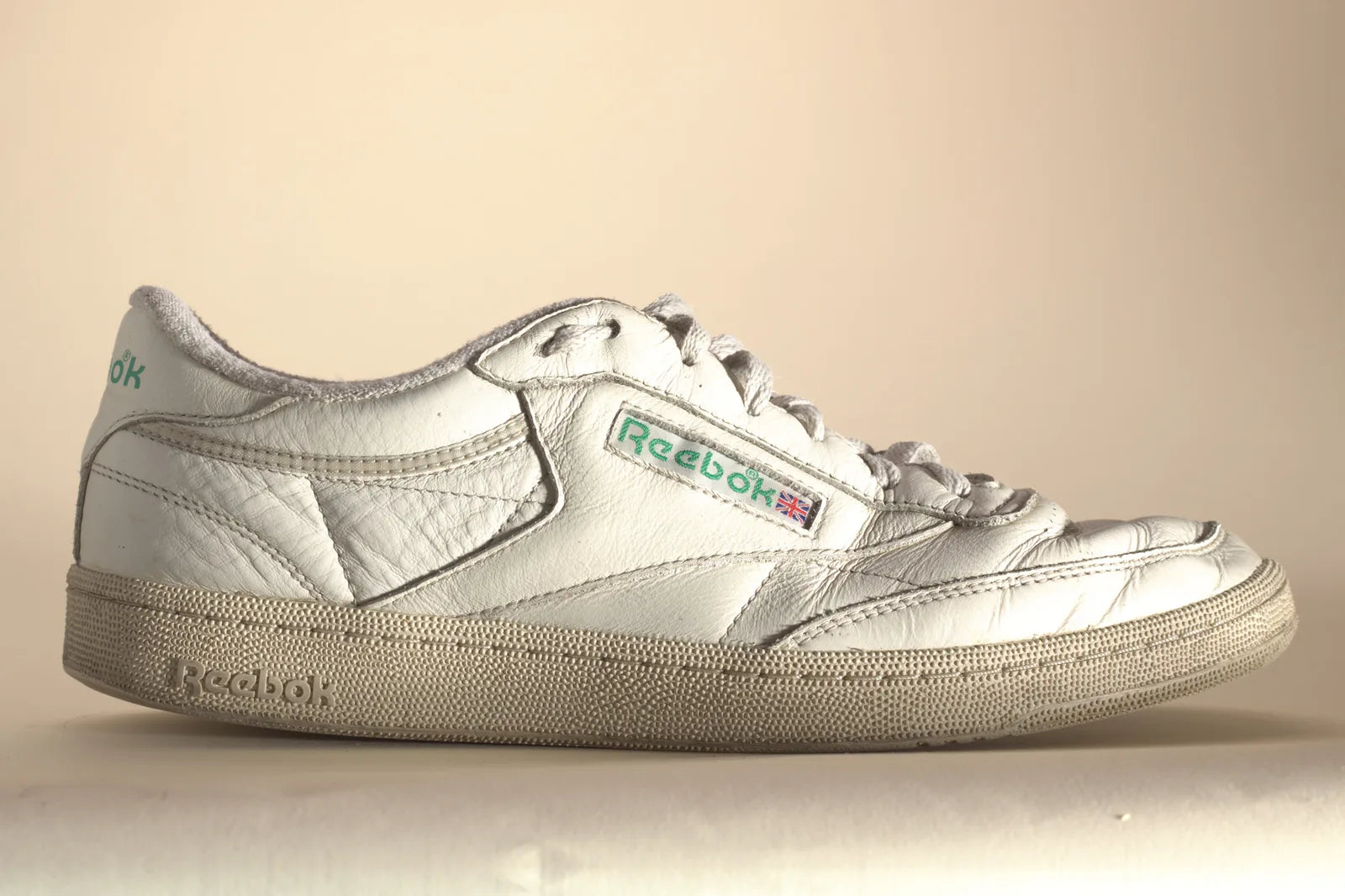 The same sneaker after Boot Soap, with clean white leather