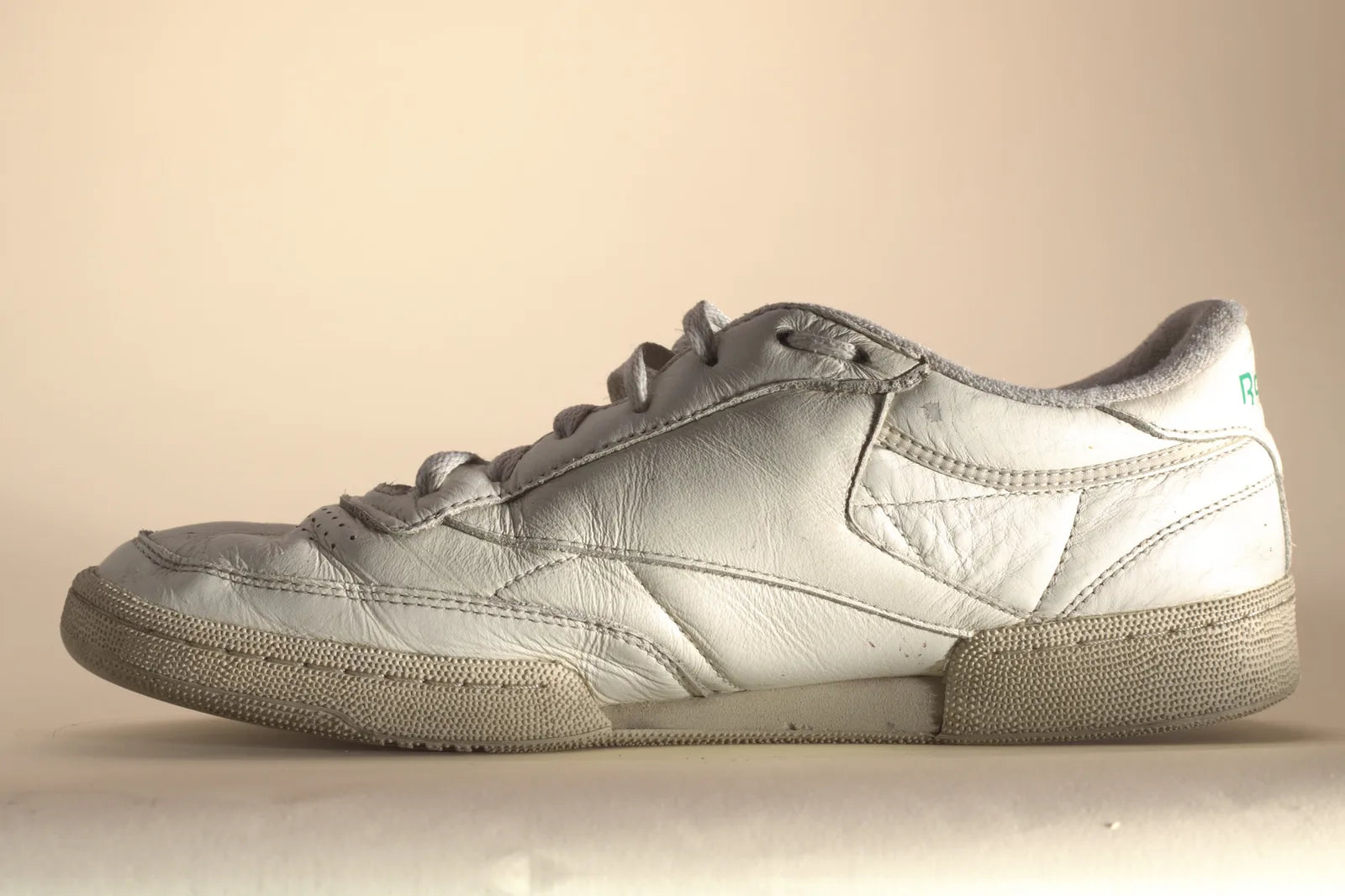 The same sneaker after Boot Soap, with clean white leather