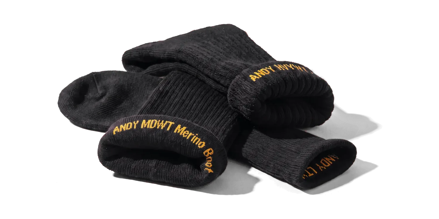 Lightweight, Midweight and Heavyweight Merino Boot Socks in a pile